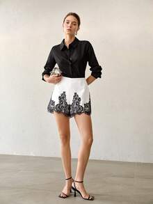 MOTF PREMIUM ELEGANT CONTRAST LACE SHORTS DATE NIGHT PARTY WHITE FLORAL SUMMER - White - View 3