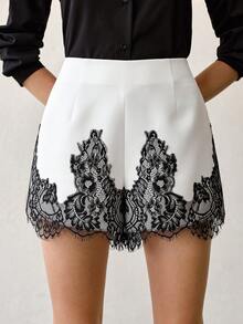 MOTF PREMIUM ELEGANT CONTRAST LACE SHORTS DATE NIGHT PARTY WHITE FLORAL SUMMER - White - View 4