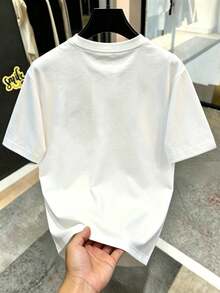 Manfinity Hypemode Camiseta casual de cuello redondo con letras en relieve de unicolor para hombres, vacaciones - Blanco - Ver 3