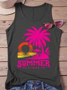 SHEIN LUNE Plus Size Printed Camisole Tank Top Casual - Dark Grey - View 1