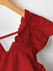 Franclia Conjunto de mujer con mangas volantes pequeñas y patchwork de color en contraste - Rojo - Ver 5