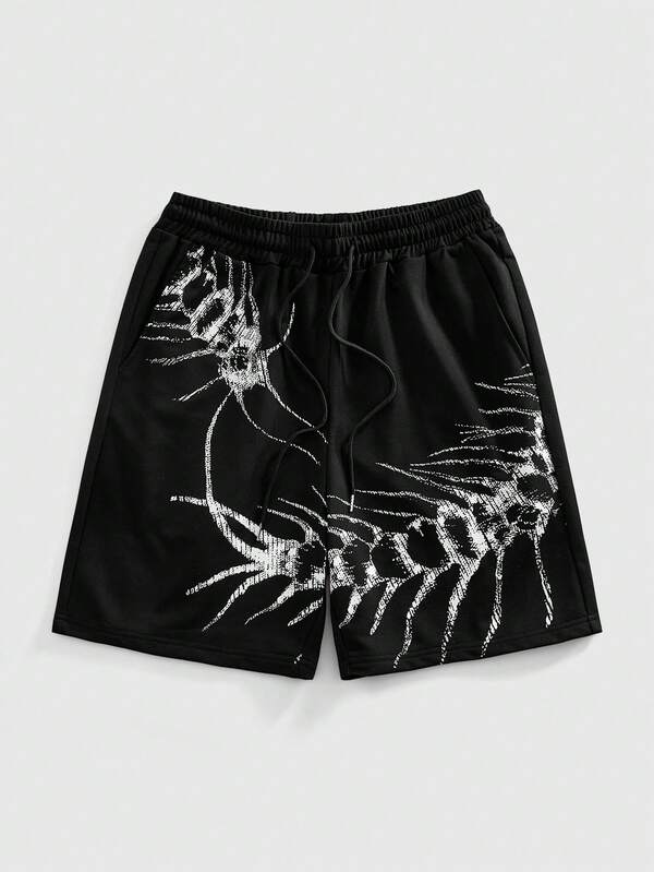 ROMWE MEN Street Life Pantalones cortos de hombre con estampado animal, cintura con cordón y bolsillos, estilo high street