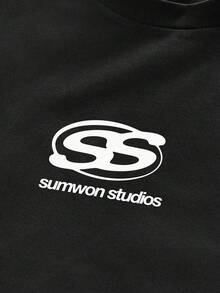 SUMWON Áo thun Studios dáng rộng boxy phối màu, cổ tròn, chi tiết mảng tương phản, tay ngắn - màu đen - Xem 3