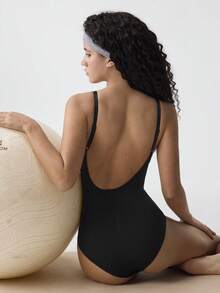 Loungeista 1 pieza Body moldeador sin costuras para mujer con cuello en V sexy, cintura baja y espalda descubierta, control de barriga adelgazante sólido para verano, levanta caderas lencería moldeadora - Negro - Ver 9