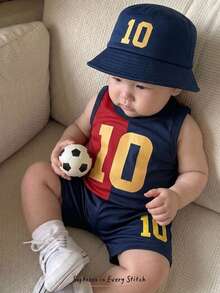 Cozy Pixies Bộ đồ thể thao 2 món cho bé trai/bé gái, áo thun không tay và quần short kẻ sọc đỏ xanh, phù hợp với đội Barcelona, thích hợp cho mùa xuân/hè, mặc trong nhà, ngoài trời, hàng ngày, chơi thể thao, dự tiệc, chụp ảnh, kỳ nghỉ, thi đấu. Bộ đồ 2 món dễ thương phối màu tương phản cho trẻ em, áo tank top và quần short, thích hợp cho mùa xuân/hè. - Nhiều màu - Xem 9