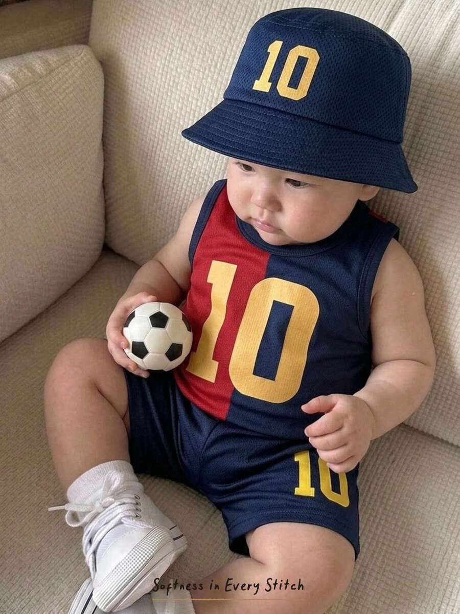 Cozy Pixies 2 pièces/Set Tenue de style sportif pour bébés garçons/filles, rayures rouges et bleues. Ensemble de débardeur tricoté et short. Convient pour l'équipe de Barcelone, printemps/été pour l'intérieur, l'extérieur, le quotidien, les sports, les jeux, les fêtes, les séances photo, les vacances, les compétitions. Ensemble 2 pièces unisexe pour enfants, débardeur et short en couleurs contrastées, convient pour le printemps/été - Multicolore - Voir 1