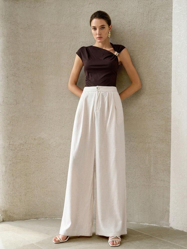 WOMEN'S SPRING SUMMER LINEN OFFICE COMMUTE FASHION WIDE LEG TROUSERS DRESS PANTS
