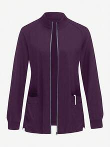 TaskEZ Solid Color Simple Zipper Pocket Long Sleeve Jacket Work Royal Blue Summer Maid - Red Violet - View 1