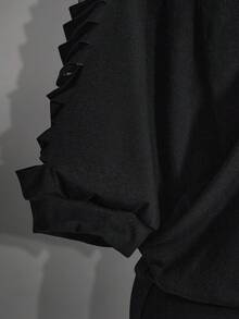 SHEIN ICON 女款大尺碼黑色夏季 Grunge 音樂會日常 Y2K 哥德龐克骷髏圖案鏤空破洞 2 合 1 T恤 音樂節 - 黑色 - 查看 5