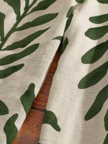 EMERY ROSE Plus Size Green Leaf Print Jumpsuit,Beige Summer Boho Beach Holiday,Spaghetti Strap High Waist Wide Leg Pants,Ivory Base,Lightweight & Flowing - White - View 5