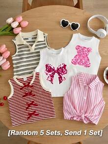 Young Girl Casual Simple Cartoon Pattern Sleeveless Round Neck Tank Top Suitable For Summer - Multicolor - View 11