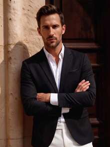 Officeau Blazer de manga larga de poliéster negro liso para hombre, con bolsillo, para verano/primavera/otoño, chaqueta deportiva, ligera, transpirable, fresca, casual, cómoda, para uso diario, regalo para padre/esposo - Negro - Ver 6