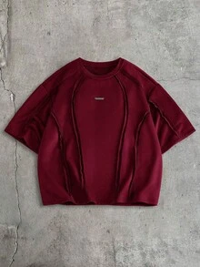 AXEPEAK Men's Casual Loose Comfortable Stylish Versatile Black T-Shirt - Burgundy - View 1