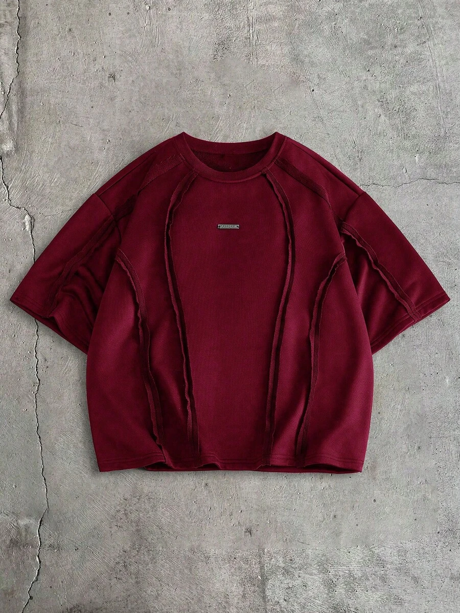AXEPEAK Men's Casual Loose Comfortable Stylish Versatile Black T-Shirt - Burgundy - View 1