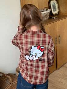 Dazy Kids HELLO KITTY | DAZY Girls Plaid Long Sleeve Casual Shacket, Spring/Summer - Red - View 6