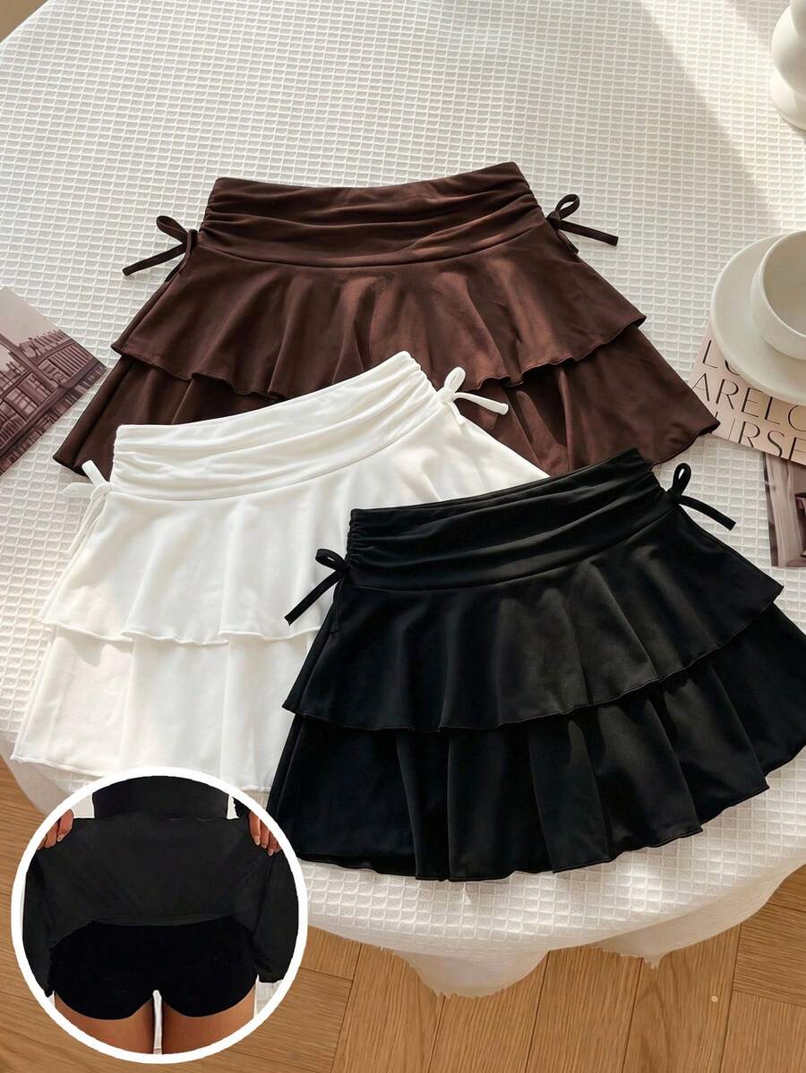 SHEIN Tween Girls Buy 1 Get 2 Knit Solid Color Dress & Shorts Sports Set - Multicolor - View 1
