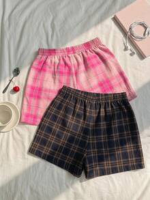 CovetEZ 女款2件組夏季休閒度假日常通勤補丁印花拼接裝飾彈性腰短褲 - 彩色 - 查看 6