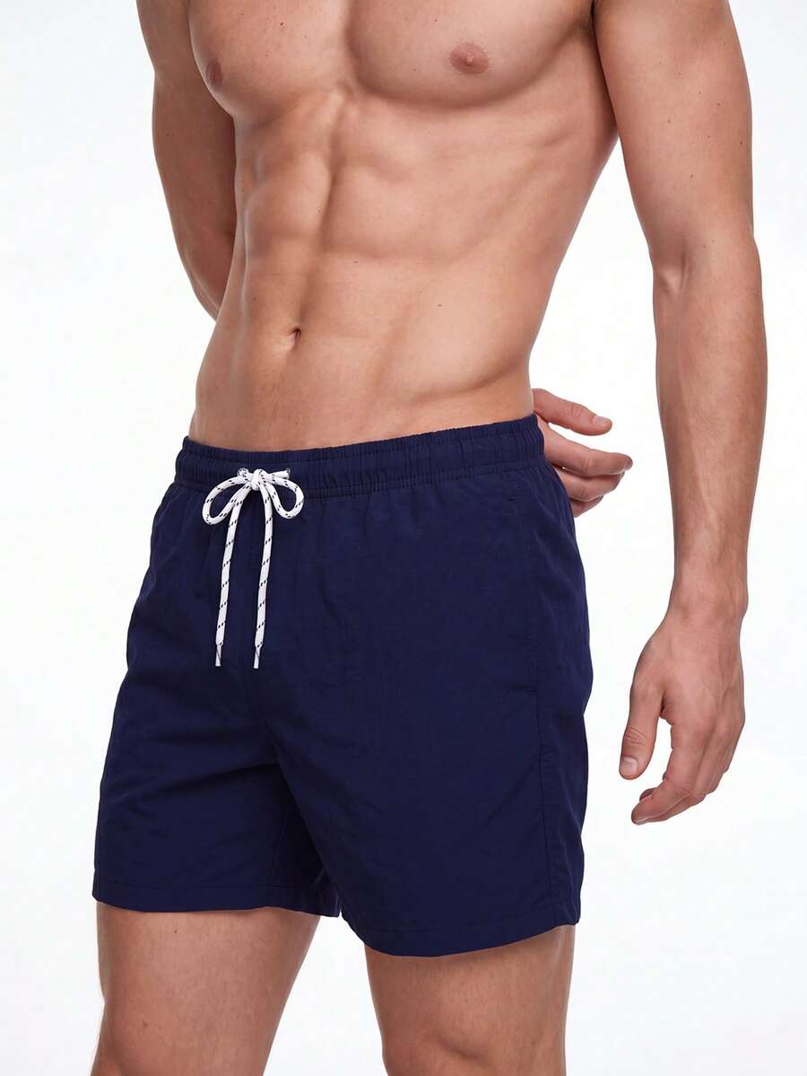 Manfinity KASUA Men Solid Drawstring Waist Swim Trunks - Navy Blue - View 1
