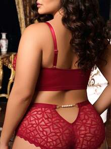 Divavoom Bộ 2 áo ngực ren tương phản cỡ lớn không dây, nâng ngực - Màu Đỏ Sâu - Xem 2