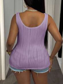 Slaydiva Plus Size Women's Casual Basic Tank Top, Deep V-Neck And Fine Ribbed Texture, White - Mauve Purple - View 2