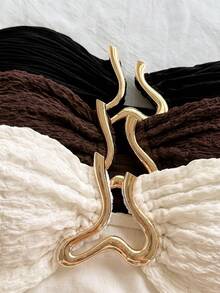Soleia Women's Cream And Black,Seksi Chic,Night Out Knit Textured Cropped Camisole Top With Hollow Heart Metal Buckle Decor,3-Piece Set,No Chest Padding - Multicolor - View 4