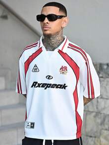 Devon Thys Herren Sommer Lässig Kontrast Farbe Buchstaben Muster Kurzarm Poloshirt - Weiss - Übersicht 4