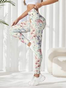 Slayform Floral Print Sports Leggings Yoga Women Pants - White - View 2