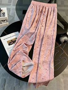Resyla Matching Short Round Neck Raglan Sleeve T-Shirt + Straight Leg Pants With Side Pockets - Pink - View 5