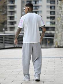 Devon Thys Men's Letter & Numeral Print Casual Loose Crew Neck Short Sleeve T-Shirt - Pink - View 2