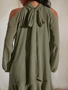 Opulessa Spring/Summer Vacation Solid Color Woven Style Women's Short Dress - Army Green - View 8