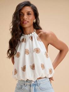 Travachic Embroidered Sleeveless Spaghetti Strap Cropped Fashionable Summer Top - White - View 5