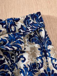 SHEIN Setelan Kasual untuk Liburan Sehari-hari bagi Anak Perempuan: Atasan Polos dan Celana Panjang Lebar Motif Bunga - Biru - View 9