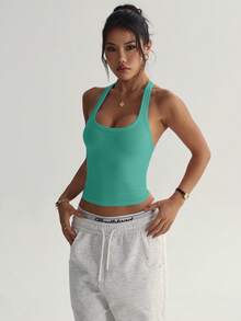 SHEIN Dewbera 女款無縫瑜珈運動內衣，無鋼圈健身上衣，交叉式運動背心，跑步內衣 - 青碧色 - 查看 4