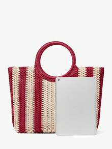 Maija Ladies, Women Top Handle Bags, Straw Bag, Fashionable, Elegant, Simple, Personalized, Versatile, For Beach, Vacation, Holiday, Summer, Seaside, Beach Party - Red - View 4