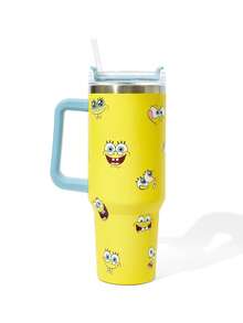 SpongeBob SquarePants | SHEIN 40oz 帶手柄保溫杯，真空隔熱水壺，不鏽鋼旅行馬克杯，車用馬克杯 - 黃色 - 查看 6