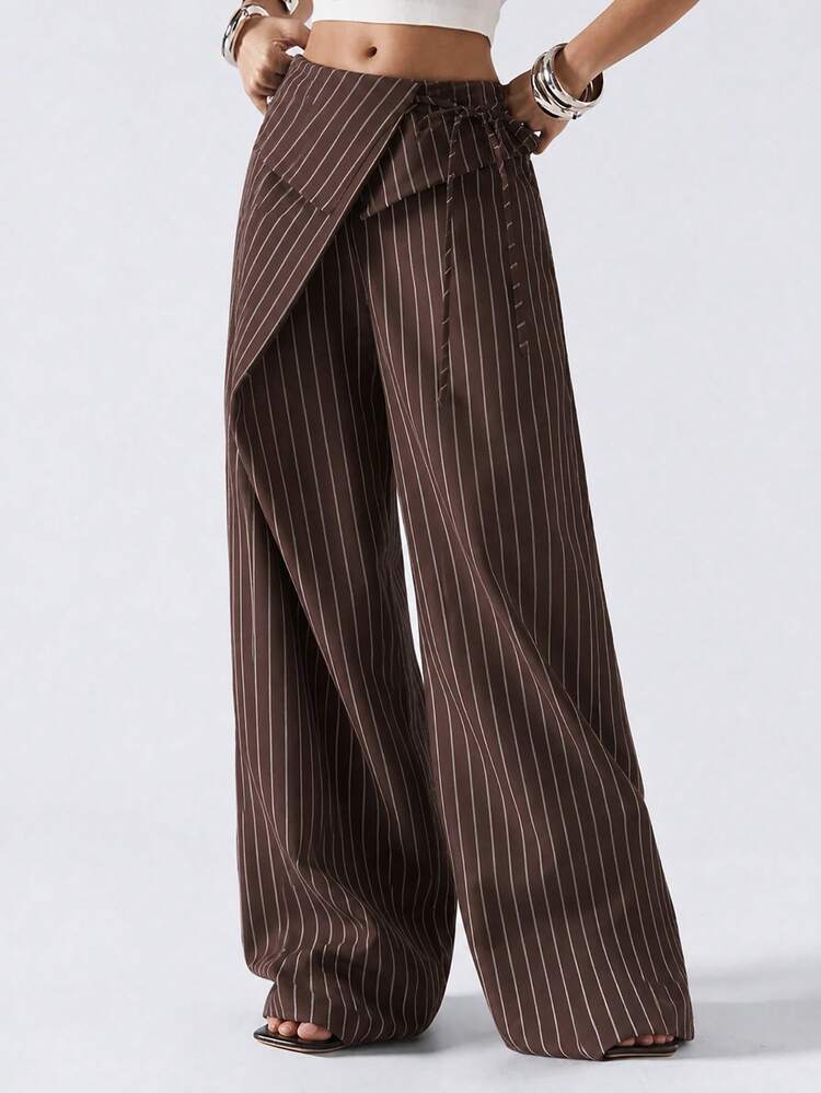 LYSMO 2026 New Arrive Minimalism Spring/Summer Women's Fashion Striped Print Wide Leg Pants - Coffee Brown - View 3