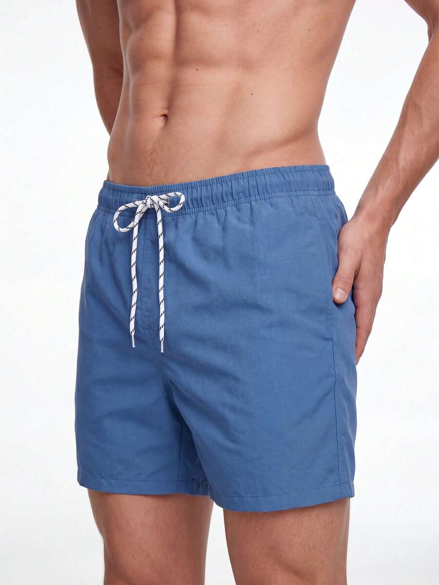 Manfinity KASUA Men's Solid Color Drawstring Casual Beach Shorts - Royal Blue - View 1