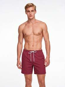 Manfinity KASUA Men Solid Drawstring Waist Swim Trunks - Burgundy - View 3