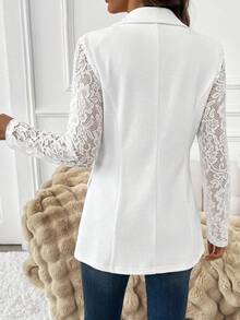 Editum Women's Solid Color Lapel NeckContrast Lace Long Sleeve Elegant Blazer - White - View 2