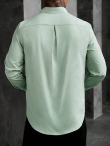 Manfinity Homme Men Stripe Print Button Front Casual Long Sleeve Shirt For Boyfriend Gift, For Fall Ceremony - Green - View 2