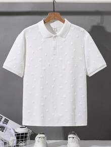 SHEIN 青少年男孩休閒校園星形圖案羅紋領半拉鍊寬鬆針織 Polo 衫，舒適質感，適合學校、花園、海灘、生日，春/夏/秋/冬日 - 白色 - 查看 5