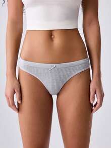 Loungeista 5 piezas Ropa interior de mujer de algodón de unicolor, con decoración de lazo, costilla sin costuras, cómoda ropa interior de mujer - Multicolor - Ver 4
