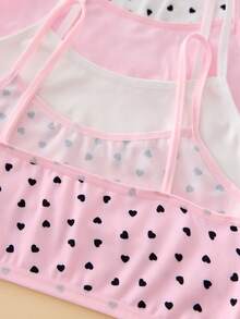 5 piezas/Set Camiseta interior corta de tirantes para niñas preadolescentes, dulce, con estampado de corazones en toda la prenda, simple, esencial y de moda - Multicolor - Ver 4