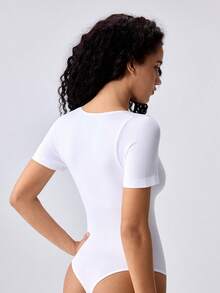 Loungeista 1pc Women's Solid Color Shapewear Jumpsuit, Waist & Abdomen Slimming Jumpsuit Shaping Underwear - White - View 2