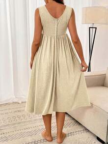 Slowluna Women's Solid Color Minimalist V-Neck Sleeveless Maternity Delivery Gown - Apricot - View 2