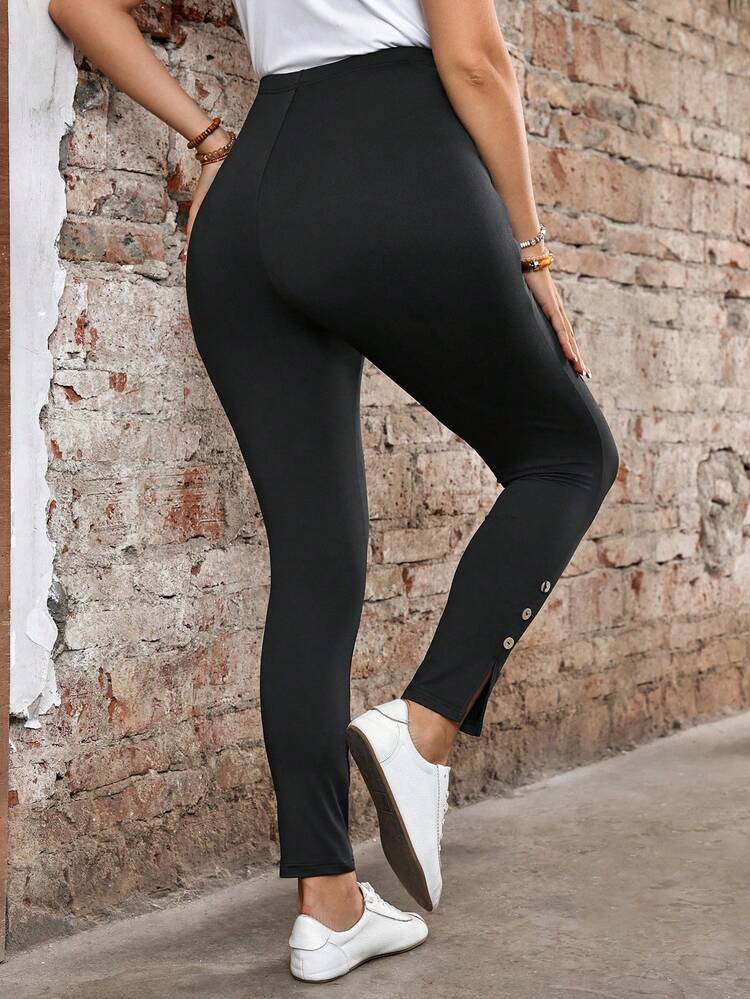 Plus Size Solid High Waist Slim Leggings