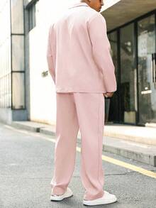 Manfinity CasualCool Plus Size Men's Solid Color Lapel NeckLong Sleeve Jacket And Pants Casual Suit - Pink - View 2