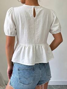 SHEIN Raffinéa 女款春夏新款白色100%純棉面料度假節日海灘休閒祭典前綁帶襯衫 - 白色 - 查看 2