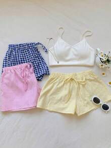 Conjunto de 3 shorts de mezcla de algodón para mujer, cómodos y versátiles para festivales, eventos musicales, estar en casa, salidas diarias, primavera - Multicolor 6 - Ver 3