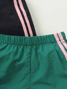 SHEIN Elladie kids 女童休閒純色拼接四件組短褲，夏季女童長褲，女童夏季短褲，運動短褲 - 彩色 - 查看 5
